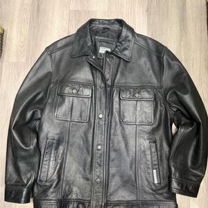 Michael Jordan  two-3 Men's Black Leather overshirt Jacket